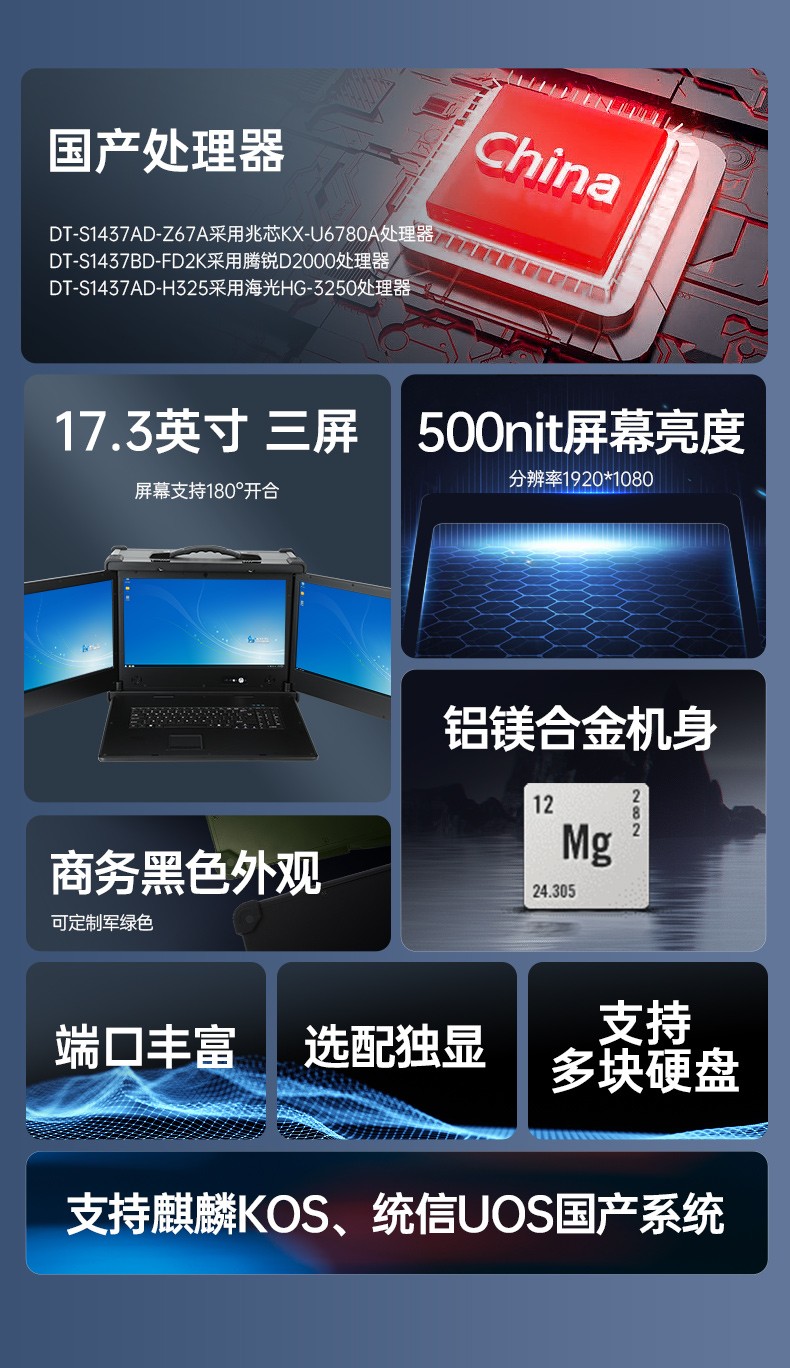 国产化下翻三屏便携机,兆芯KX-U6780A处理器,DT-S1437AD-Z67A.jpg